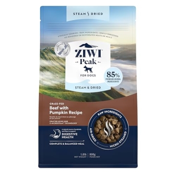 Ziwi Peak Steam & Dried Dog Food - Grass-fed Beef w/Pumpkin - High Protein, Low Carb, All Breeds & L...