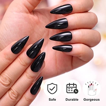 Morily 24Pcs Black Press on Nails for Chic Style