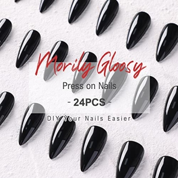 Morily 24Pcs Black Press on Nails for Chic Style