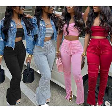 Annystore Women's Sexy 2 Piece Outfits Clubwear Off Shoulder Tube Crop Tops + Long Stacked Leggings Pants Set Tracksuit Grey XL