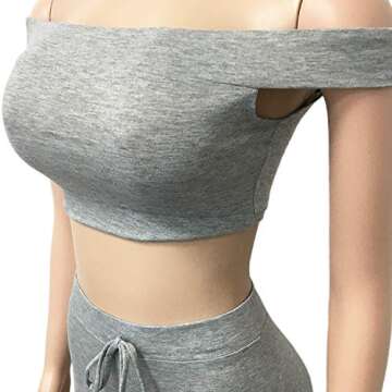 Annystore Women's Sexy 2 Piece Outfits Clubwear Off Shoulder Tube Crop Tops + Long Stacked Leggings Pants Set Tracksuit Grey XL