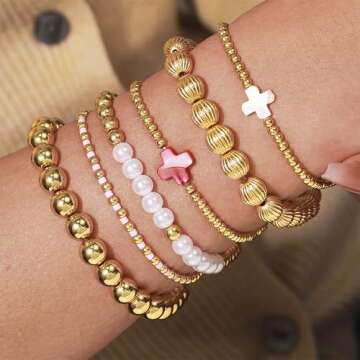 Trendy Gold Beaded Bracelets Stack for Women - Perfect Gift