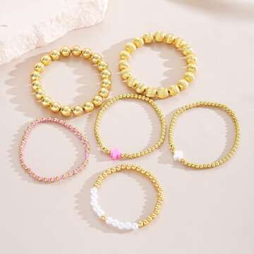 Trendy Gold Beaded Bracelets Stack for Women - Perfect Gift