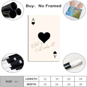 Black Trendy Canvas Wall Art What If It All Works Out Retro Playing Card Poster Ace of Hearts Canvas...