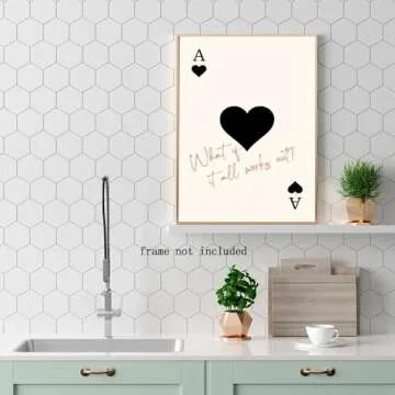 Black Trendy Canvas Wall Art What If It All Works Out Retro Playing Card Poster Ace of Hearts Canvas Print Preppy y2k Room Dorm Decor 8x12inch Unframed