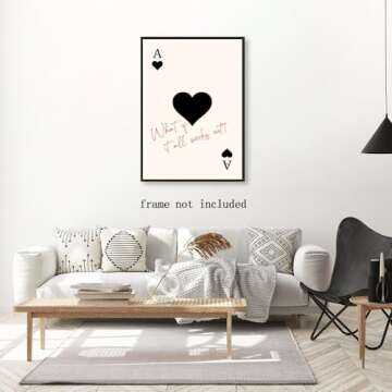 Black Trendy Canvas Wall Art What If It All Works Out Retro Playing Card Poster Ace of Hearts Canvas Print Preppy y2k Room Dorm Decor 8x12inch Unframed