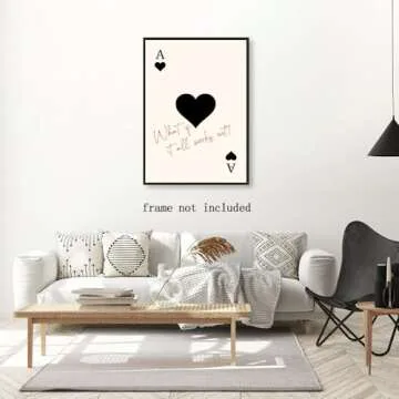 Black Trendy Canvas Wall Art What If It All Works Out Retro Playing Card Poster Ace of Hearts Canvas Print Preppy y2k Room Dorm Decor 8x12inch Unframed