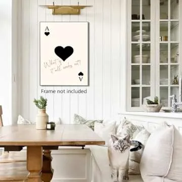 Black Trendy Canvas Wall Art What If It All Works Out Retro Playing Card Poster Ace of Hearts Canvas Print Preppy y2k Room Dorm Decor 8x12inch Unframed