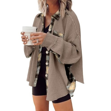 SHEWIN Waffle Knit Shacket for Fall Fashion
