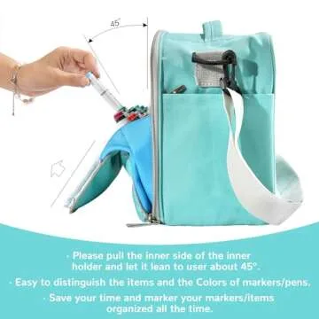 Togood Storage Tote Bag for Marker Pens Brush Pen Coloring Pencils Books Art and Crafts Supplies Tools Cosmetics, Up to 130 Pens,light green