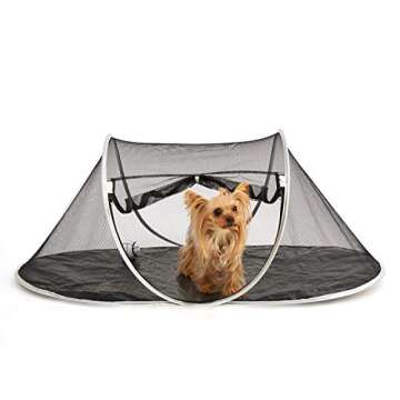 Fooubaby Cat Tent Pop Up Cat House Outside Pet Enclosure Tent Indoor Playpen Portable for Cats Small Dogs in Deck, Yard, Patio, Park, Camping, Travel Outdoor in Summer (Black Net and Silver Edge)