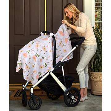 Muslin Carseat Cover for Babies, Metplus Breathable Infant Carseat Cover Lightweight Baby Carrier Cover for Girls Boys, Fit Spring Summer/Hot Days/Warm Weather, Pink Floral