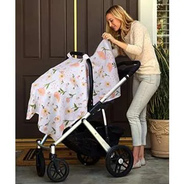 Muslin Carseat Cover for Babies, Metplus Breathable Infant Carseat Cover Lightweight Baby Carrier Cover for Girls Boys, Fit Spring Summer/Hot Days/Warm Weather, Pink Floral