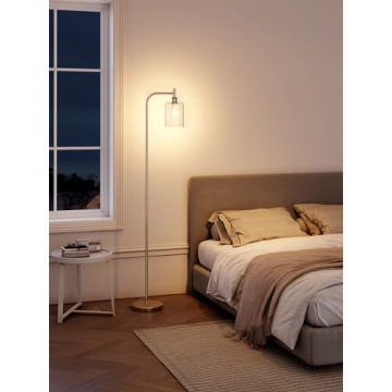 addlon Floor Lamps for Living Room Bright Lighting with Glass lampshade, Modern Bright Floor Lamp with LED Bulbs Industrial Standing lamp for beroom, Tall Pole Lamps Office - Brass Gold