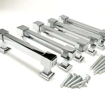 Southern Hills Polished Chrome Drawer Pulls, 4 Inch Screw Spacing, (Pack of 5), Chrome Cabinet Handles, Cabinet Hardware, Cupboard Handles, SHKM010-CHR-5