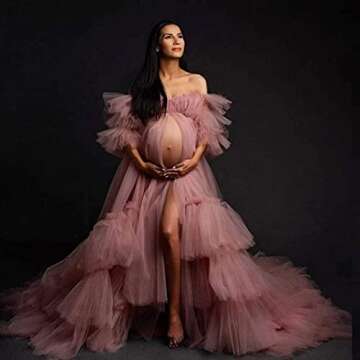 Sexy Tulle Maternity Dresses for Photoshoot Old Hoollywood Robes for Women Champagne Bridal Nightgow...