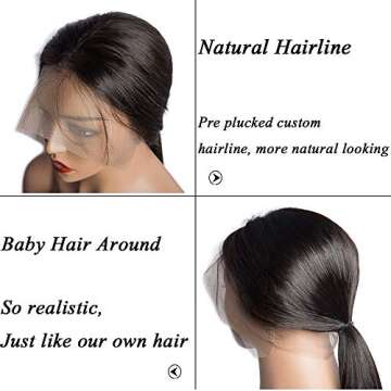 360 Lace Frontal Wig, VIPbeauty 150% Density Glueless Brazilian Straight Human Hair 360 Lace Frontal Wigs Pre Plucked with Baby Hair for Black Women(14", Nature Color)