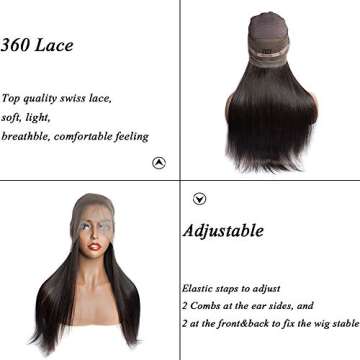 360 Lace Frontal Wig, VIPbeauty 150% Density Glueless Brazilian Straight Human Hair 360 Lace Frontal Wigs Pre Plucked with Baby Hair for Black Women(14", Nature Color)