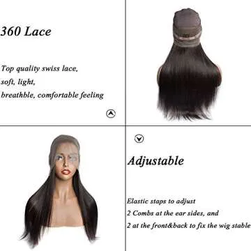 360 Lace Frontal Wig, VIPbeauty 150% Density Glueless Brazilian Straight Human Hair 360 Lace Frontal Wigs Pre Plucked with Baby Hair for Black Women(14", Nature Color)