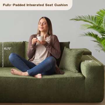 XIZZI Modular Sectional Sofa, L-Shape Upholstered Cloud Couch, Modern Minimalist Couches for Living Room, Free Combination Deep Seat Corner Couch (Green, Sherpa/Left Facing Chaise)
