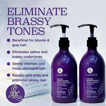 Luseta Purple Shampoo and Conditioner Set for Blonde, Gray - Color Treated Hair - Sulfate Free Paraben Free - Infused with Cocos Nucifera Oil for Curly and Damaged Hair - 2x16.9oz