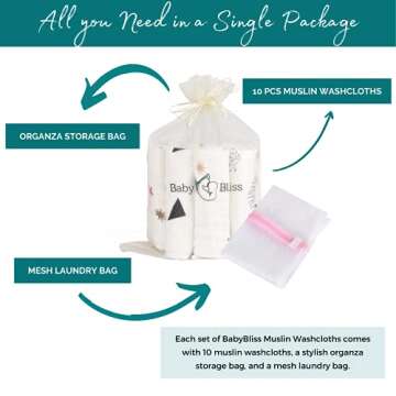 Organic Muslin Baby Washcloths - 10 Pack of 100% Cotton Wipes for Newborn and Adults - Large Size Re...