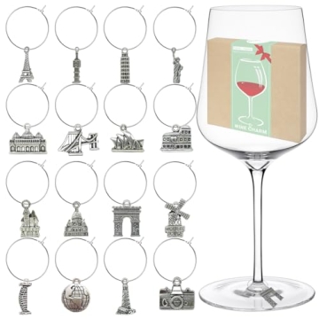 Gnollko 16pcs Travel Wine Glass Charms - Unique Charms for Wine Lovers
