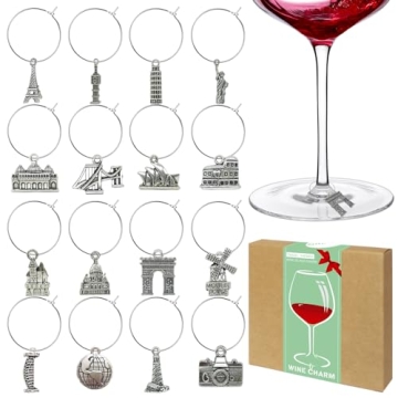 Gnollko Travel Wine Glass Charms - 16 Unique Designs