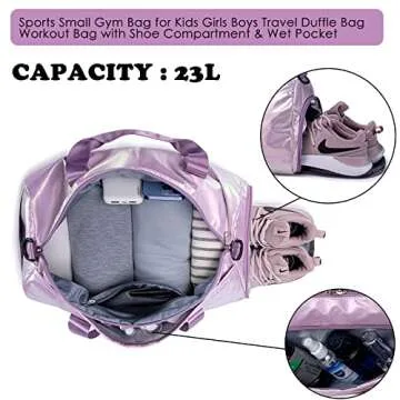 Kids Girls Sports Duffle Bag with Wet Pocket for Dance