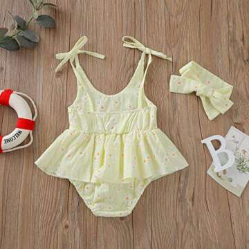 Baby Girls Daisy Playsuits Bodysuit+Headband Print Halter Romper Floral Jumpsuit Infant Summer Cloth...