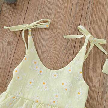Baby Girls Daisy Playsuits Bodysuit+Headband Print Halter Romper Floral Jumpsuit Infant Summer Clothes (Yellow, 6-12 Months)
