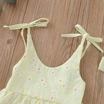 Baby Girls Daisy Playsuits Bodysuit+Headband Print Halter Romper Floral Jumpsuit Infant Summer Clothes (Yellow, 6-12 Months)