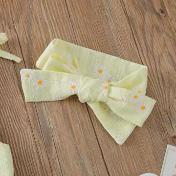 Baby Girls Daisy Playsuits Bodysuit+Headband Print Halter Romper Floral Jumpsuit Infant Summer Clothes (Yellow, 6-12 Months)