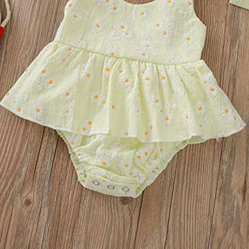 Baby Girls Daisy Playsuits Bodysuit+Headband Print Halter Romper Floral Jumpsuit Infant Summer Clothes (Yellow, 6-12 Months)
