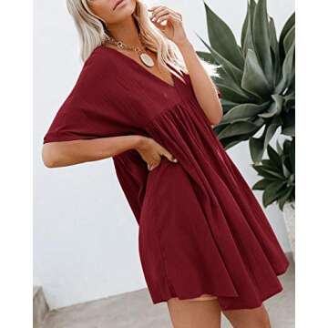 Imily Bela Burgundy Babydoll Swing Mini Dress - Casual & Stylish