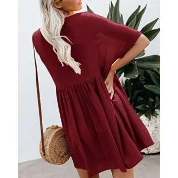 Imily Bela Burgundy Babydoll Swing Mini Dress - Casual & Stylish