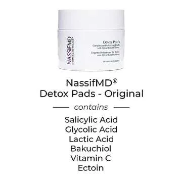 NassifMD Detox Pads Facial Radiance Pads, Glycolic Acid Pads, Witch Hazel Toner, Face Exfoliating Pads Salicylic Acid Wipes, BHA AHA Pads, Resurfacing Pads for Face (30 Count or 60 Count)