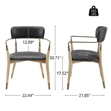 Art Leon Dining Chairs, Set of 2, Mid Century Modern Kitchen Dining Room Chairs, Faux Leather Upholstered Accent Chair with Wood Legs, Arm Chairs with Open Backrest for Living Room Bedroom, Black