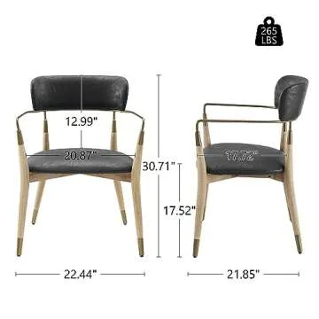 Art Leon Dining Chairs, Set of 2, Mid Century Modern Kitchen Dining Room Chairs, Faux Leather Upholstered Accent Chair with Wood Legs, Arm Chairs with Open Backrest for Living Room Bedroom, Black