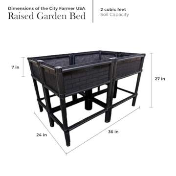 City Farmer USA Elevated Raised Garden Bed with Legs 7" Depth Planter Box | Non-Toxic Sun Protected Material | 36" L X 24" W X 27" H for Easy Planting | Large Vegetable & Herb Backyard Patio