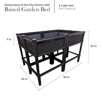 City Farmer USA Elevated Raised Garden Bed with Legs 7" Depth Planter Box | Non-Toxic Sun Protected Material | 36" L X 24" W X 27" H for Easy Planting | Large Vegetable & Herb Backyard Patio