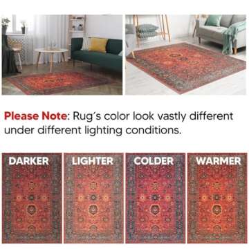 Keen Home Design 5x7 Rug - Machine Washable Area Rug with Non-Slip Backing, Ideal for Living Room, Dining Room, Bedroom - Vintage, Easy Clean, Durable, Low Pile Rug - (5' x 7')