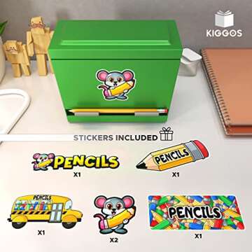 Pencil Dispenser Holder Green Stainless Steel Dispenser for Pencils with 6 Beautiful Stickers for De...