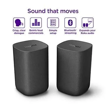 Roku Wireless Speakers (for Roku Streambars or Roku TV),Black 2 Count (Pack of 1)
