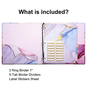 NELOVI Cute 1 Inch 3 Ring Binder - Pink Marble Design