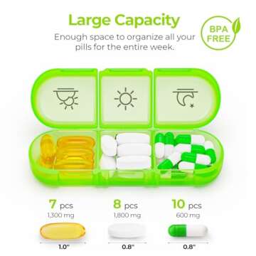 AUVON Weekly Pill Organizer 3 Times a Day, Large 7 Day Pill Box 3 Times a Day with Separate Container, Portable Pill Case for Medication, Vitamins, Fish Oil and Supplements