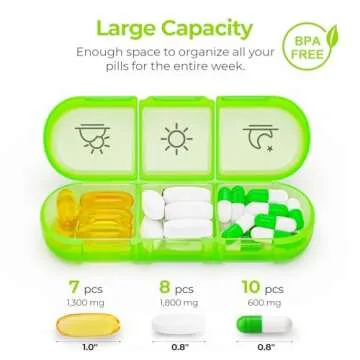AUVON Weekly Pill Organizer 3 Times a Day, Large 7 Day Pill Box 3 Times a Day with Separate Container, Portable Pill Case for Medication, Vitamins, Fish Oil and Supplements