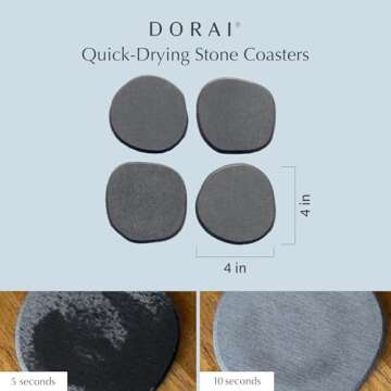 Dorai Home Stone Coaster Set – 4 Absorbent Diatomite Coasters for Instant Drying, Modern Design, S...