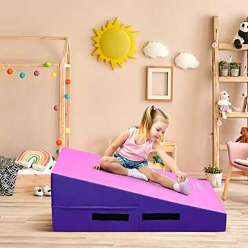 Giantex Incline Gymnastics Mat Wedge Folding and Non-Folding Gymnastics Gym Fitness Skill Shape Tumbling Mat for Kids Play Home Exercise Aerobics (Pink/Purple/Non-Folding)