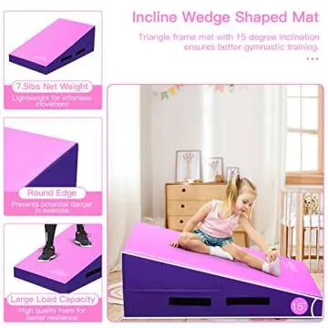 Giantex Incline Gymnastics Mat Wedge Folding and Non-Folding Gymnastics Gym Fitness Skill Shape Tumbling Mat for Kids Play Home Exercise Aerobics (Pink/Purple/Non-Folding)